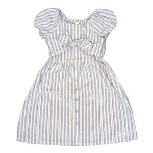 Guess Tie Front Striped Dress Rhinestone Logo Jewel Buttoned Spring Summer